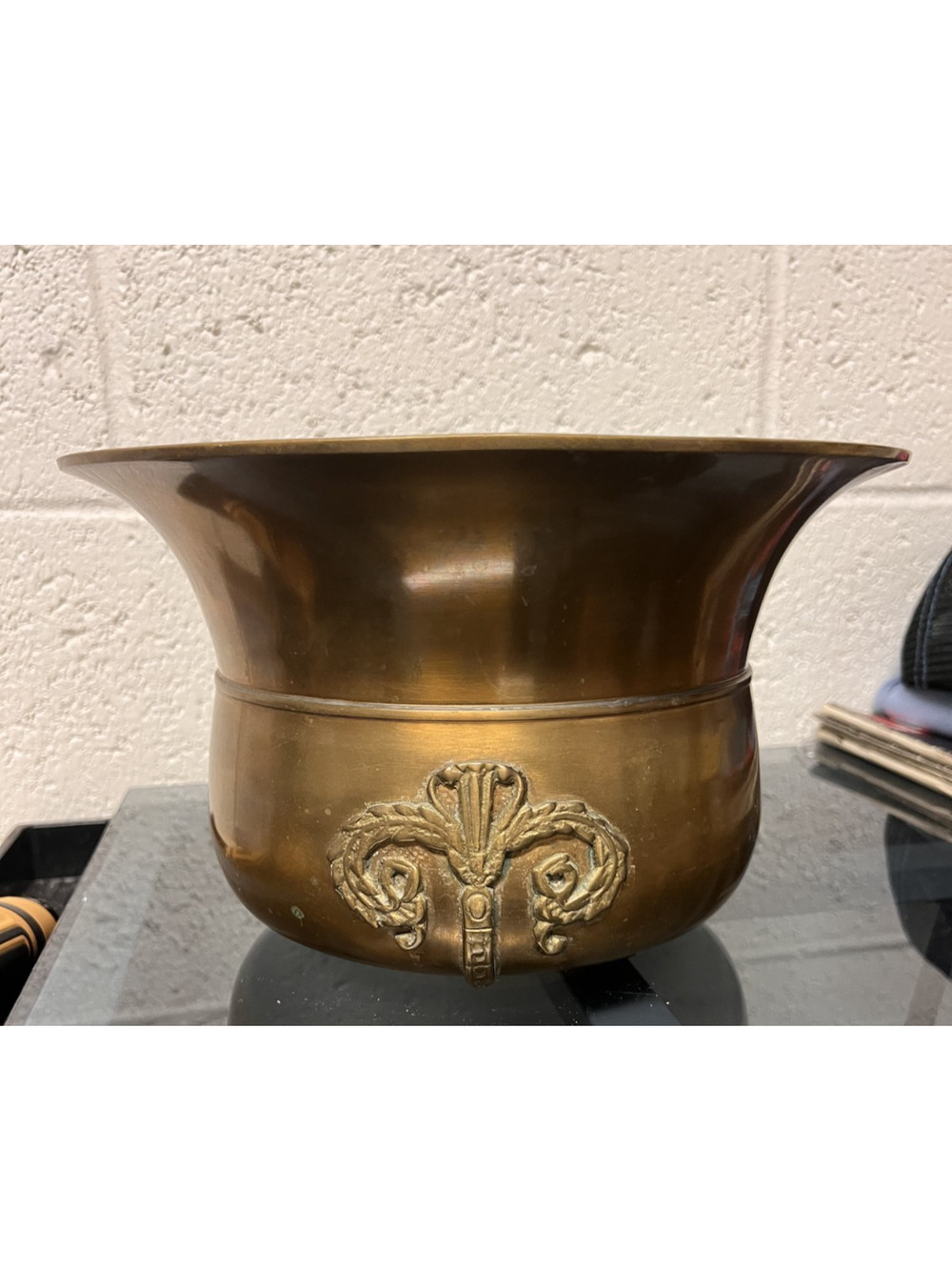 Vintage Brass Jardinier Fleur-De-Lis Planter Spittoon Made in Korea